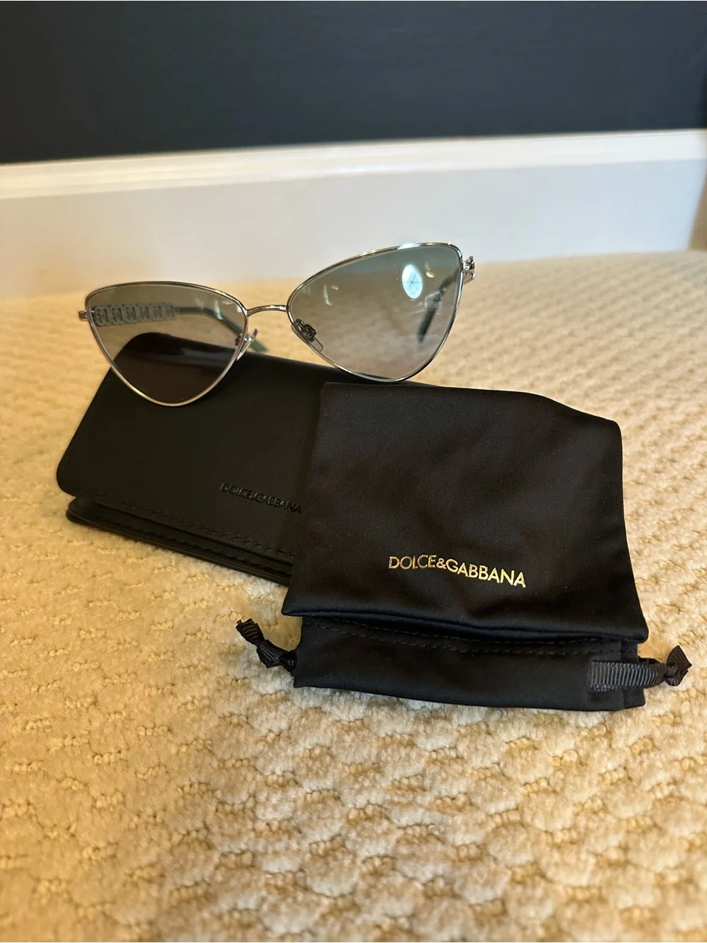 Dolce & Gabbana Silver Cat-Eye Sunglasses with Reflective Lenses